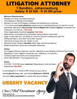 Sandton, Johannesburg: LITIGATION ATTORNEY