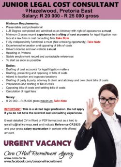 Pretoria East: JUNIOR LEGAL COST CONSULTANT 