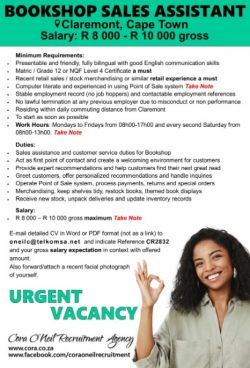 Claremont, Cape Town: BOOKSHOP SALES ASSISTANT