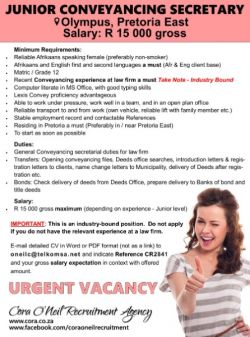 Olympus, Pretoria East: JUNIOR CONVEYANCING SECRETARY