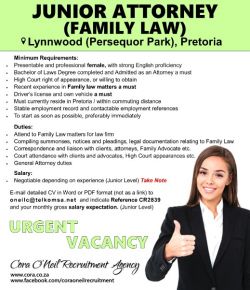 Lynnwood, Pretoria: JUNIOR ATTORNEY (FAMILY LAW)