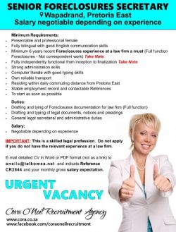 Pretoria East: SENIOR FORECLOSURES SECRETARY