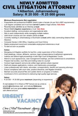 Meyersdal, Johannesburg: NEWLY ADMITTED ATTORNEY (CIVIL LITIGATION)